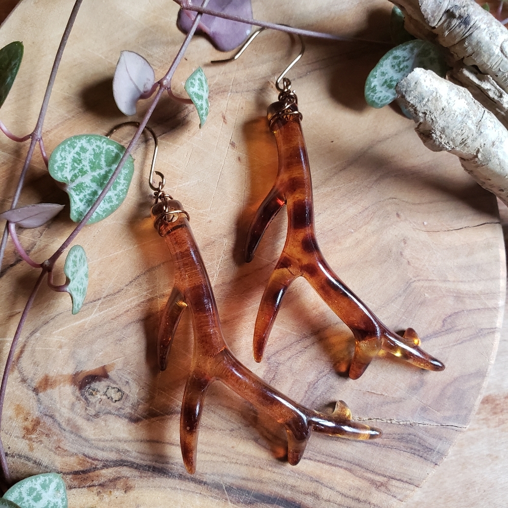 Handmade Hand Wired Resin Boho Deer Antlers Hypoallergenic Earrings